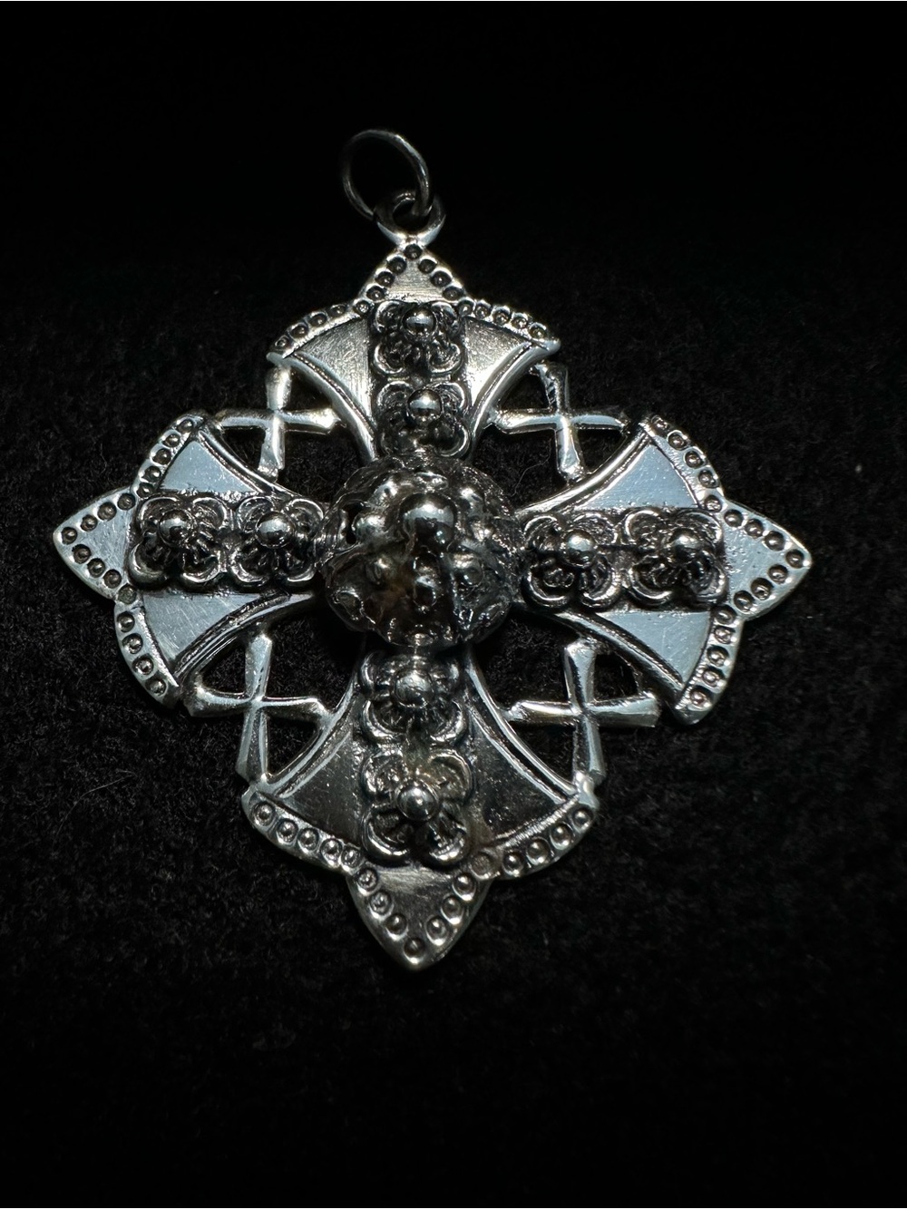 Antique 800 Silver Ornate Floral Cross Pendant Heavy Vintage European